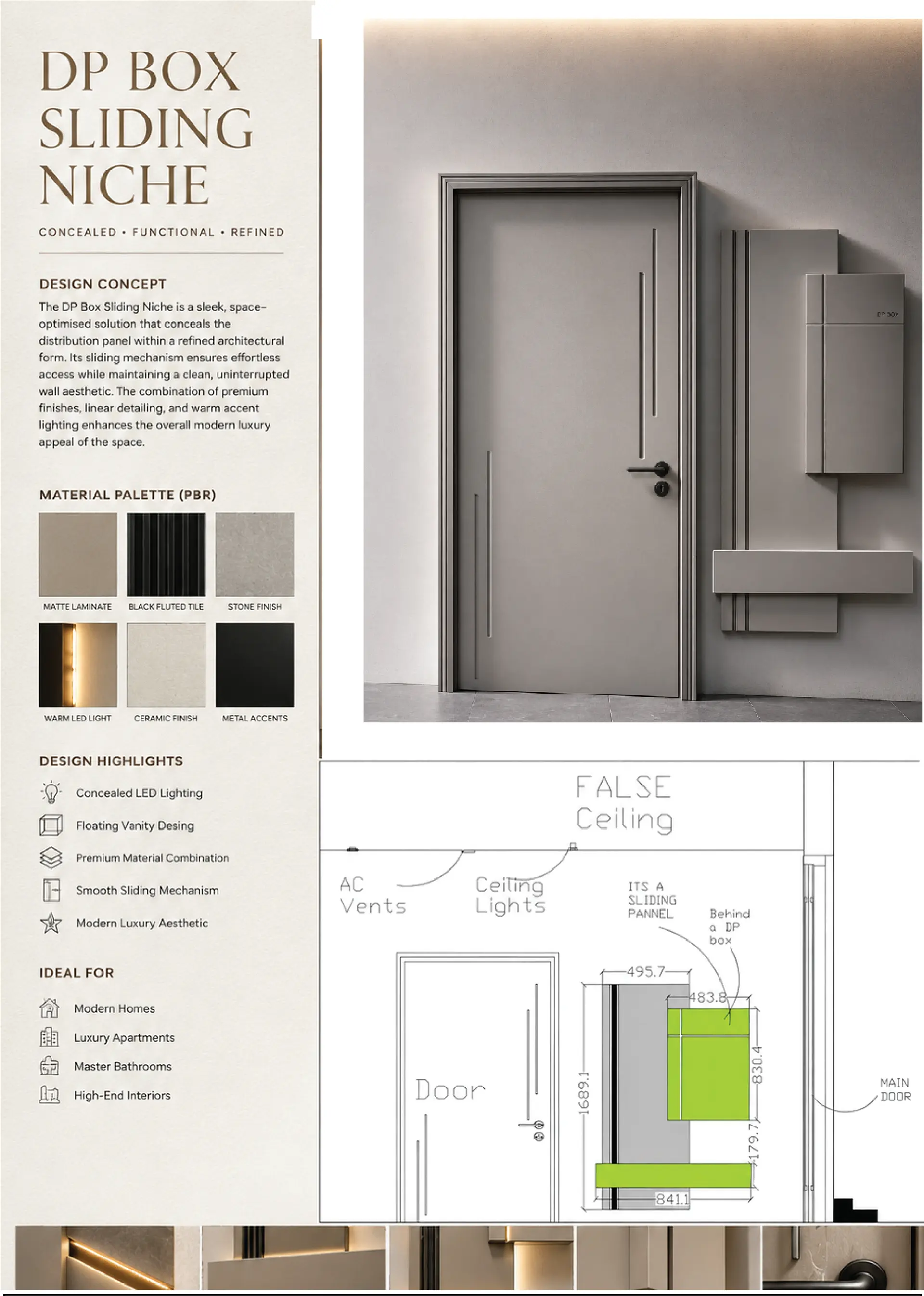 Interior scheme — marble panelling and lighting composition