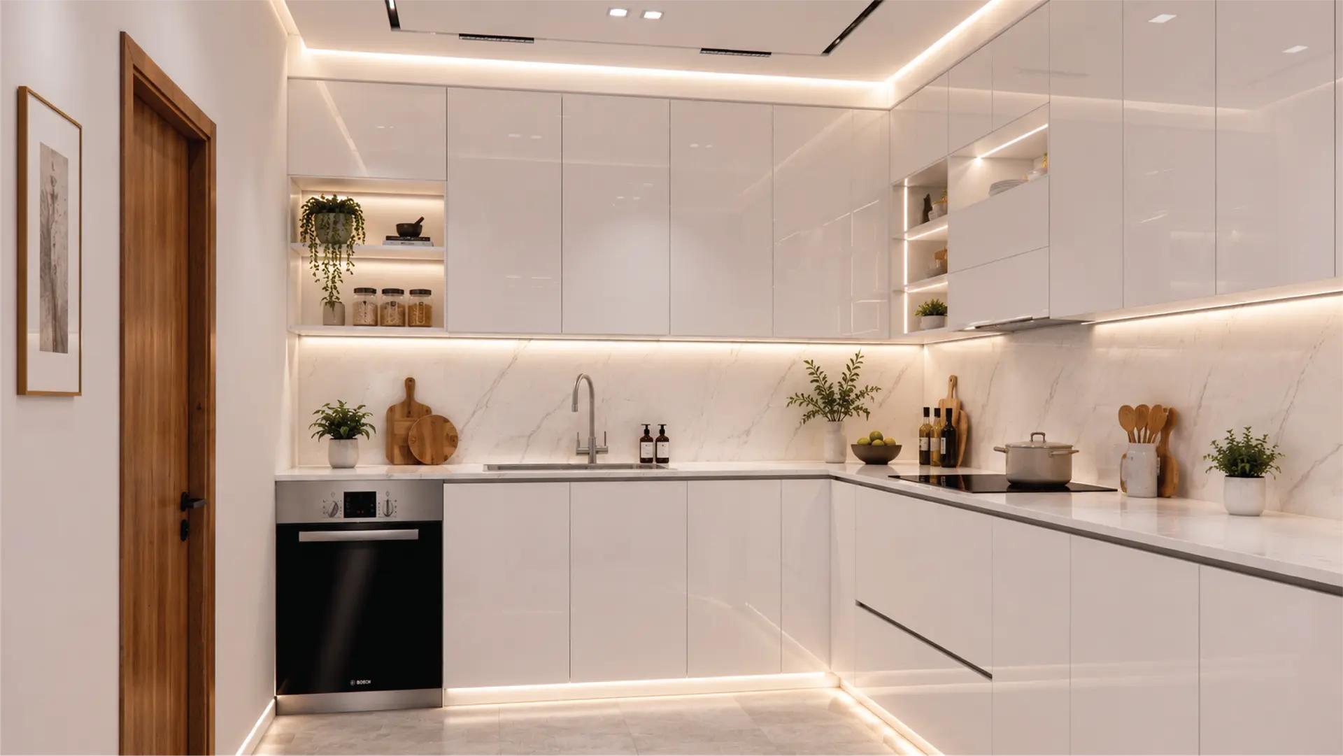 Kitchen package — handleless cabinetry and premium material combination